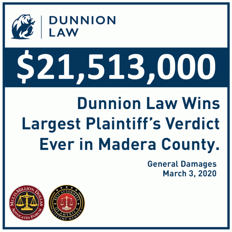DUNNION LAW WINS A RECORD-BREAKING $21.5 MILLION VERDICT FOR CLIENT